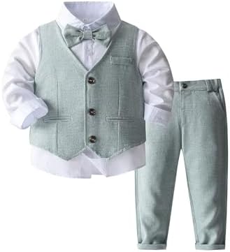 Toddler Baby Boys Formal Suit with Button Down Shirt and Elastic Waistcoat