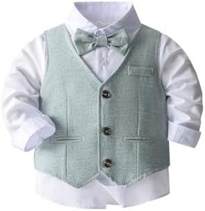 Toddler Baby Boys Formal Suit with Button Down Shirt and Elastic Waistcoat