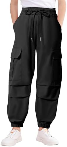 JiAmy Girls Cargo Pants Elastic High Waist Drawstring Jogger