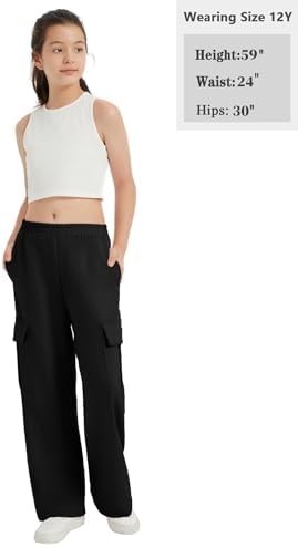 EXARUS 6-14Y Cargo Wide Leg sweatpants Cozy Elastic Perfect for Kids