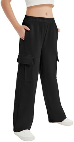 EXARUS 6-14Y Cargo Wide Leg sweatpants Cozy Elastic Perfect for Kids