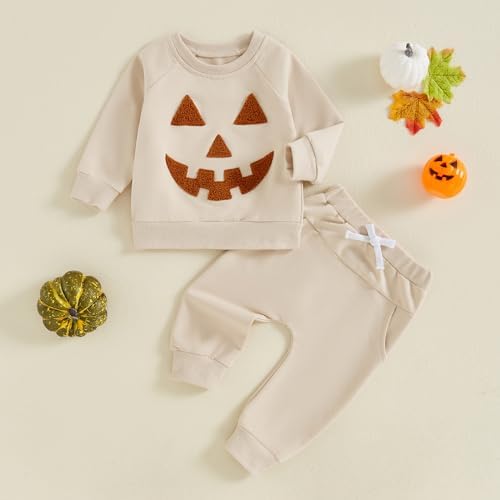Toddler Halloween pumpkin sweatshirt pants for boys and girls