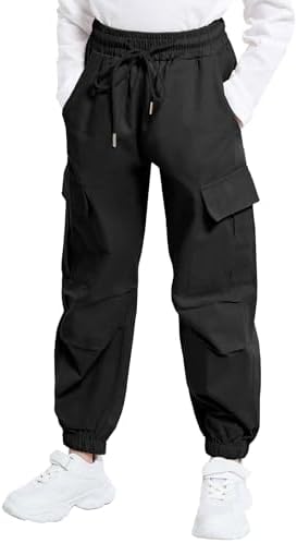JiAmy Girls Cargo Pants Elastic High Waist Drawstring Jogger
