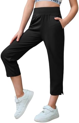 Girls High Waist Capri Yoga Pants Kids Athletic