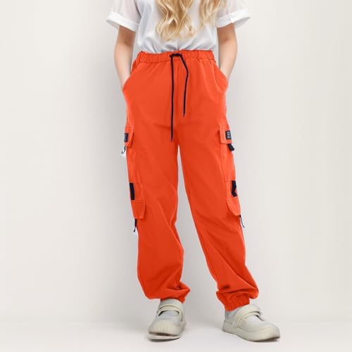 Kids Girls Cargo Pants Elastic Waist with Functional Pockets