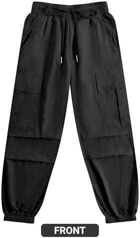 JiAmy Girls Cargo Pants Elastic High Waist Drawstring Jogger