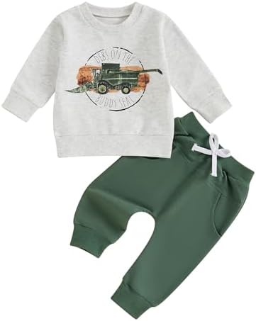 Baorji Toddler Farm Tractor Print Sweater Pants Set
