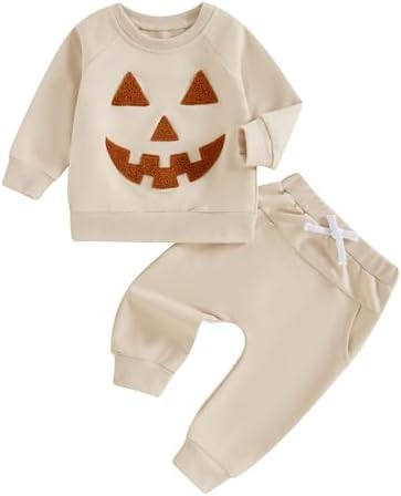 Toddler Halloween pumpkin sweatshirt pants for boys and girls