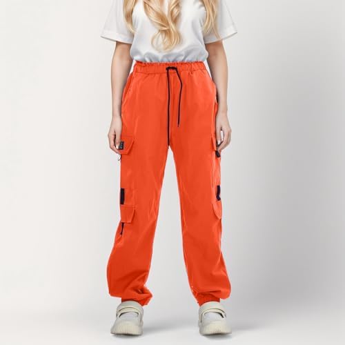 Kids Girls Cargo Pants Elastic Waist with Functional Pockets