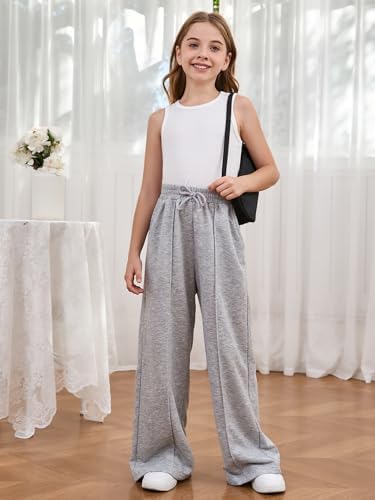 COZYASE Girls Wide Leg Sweatpants Elastic Waist Drawstring Pants