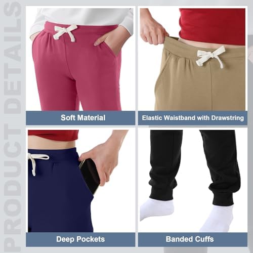 Silkfly 4-Pack Boys Girls sweatpants with pockets for kids