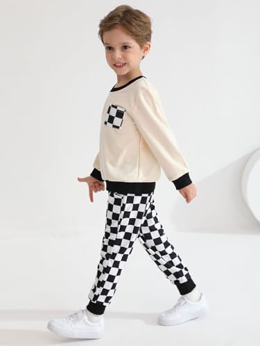 Toddler Baby Boy Plaid Sweatshirt Pants Fall Winter Set