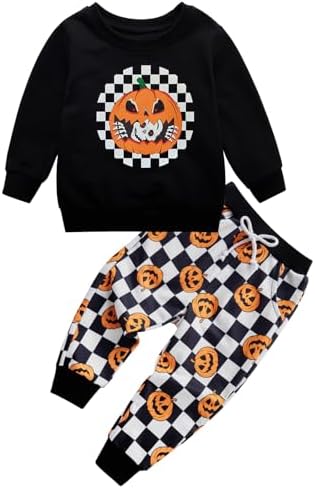 Halloween Toddler Boy Plaid Sweatshirt Pants Set