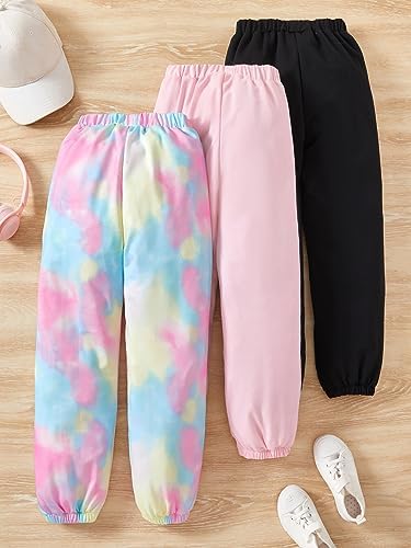 3-Piece Girls Letter Graphic Print High-Waisted Jogger Pants