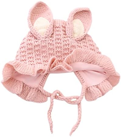 Handmade Winter Baby Hat with Rabbit Ears and Adjustable Fit Pink
