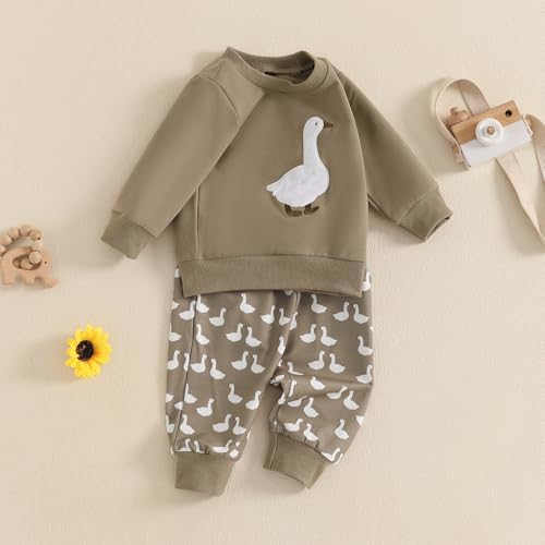 Newbgclo Toddler Boy Winter Long Sleeve Duck Print Pullover Pants Set 2Pcs
