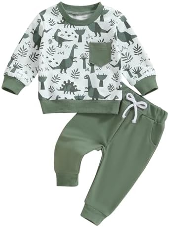 Toddler Boy Dinosaur Printed Fall Outfit Set