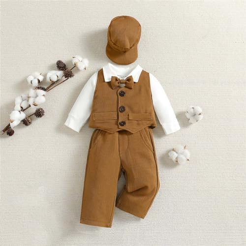 4-Piece Baby Boy Set - Gentleman 4Pcs Sleeveless Tracksuit Plus Hat Bib