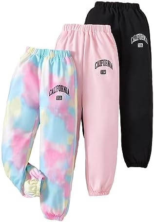 3-Piece Girls Letter Graphic Print High-Waisted Jogger Pants