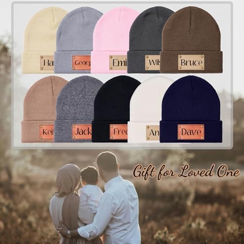 Personalized Baby Knit Beanie with Leather Patch