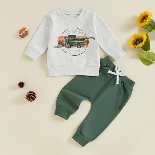 Baorji Toddler Farm Tractor Print Sweater Pants Set