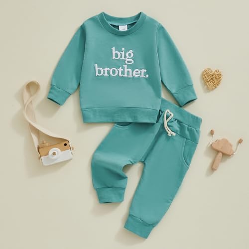 Baorji Toddler Boy Matching Fall Outfit Long Sleeve Round Neck Embroidery Set
