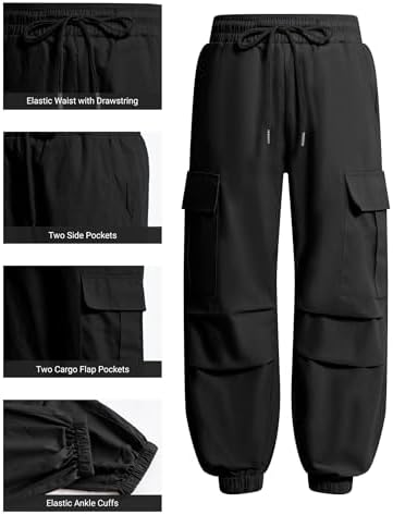 JiAmy Girls Cargo Pants Elastic High Waist Drawstring Jogger