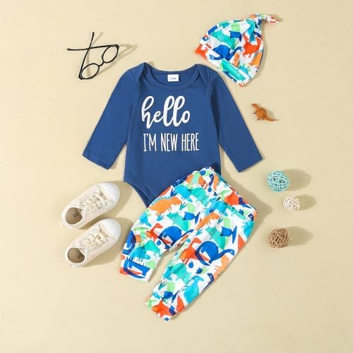 Baoji Newborn Boys Fall Romper Dinosaur Print Set