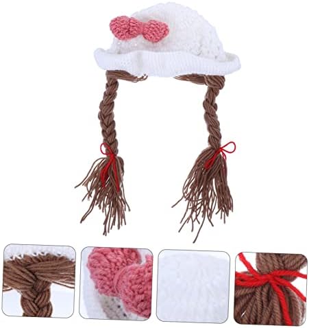Handmade Woolen Braided Baby Girl Hat with Bowknot