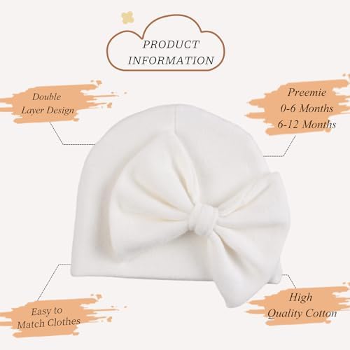 Bamery Newborn Baby Girl Cotton Bow Beanie