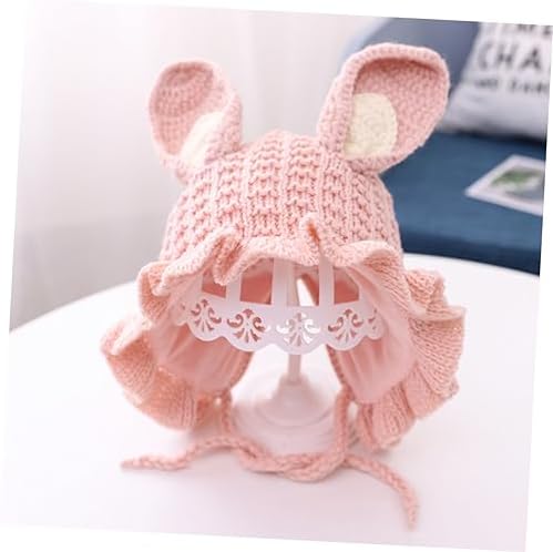 Handmade Winter Baby Hat with Rabbit Ears and Adjustable Fit Pink
