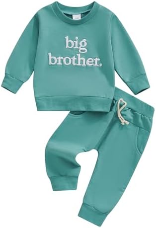 Baorji Toddler Boy Matching Fall Outfit Long Sleeve Round Neck Embroidery Set