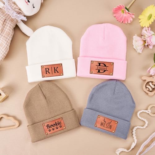 Personalized Baby Knit Beanie with Leather Patch