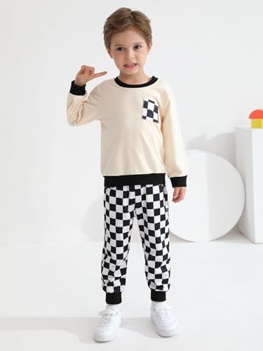 Toddler Baby Boy Plaid Sweatshirt Pants Fall Winter Set