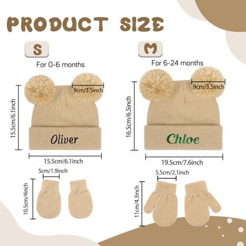 Personalized Baby Beanies Hats Custom Knitted Toddler Winter Double Pompom Hats