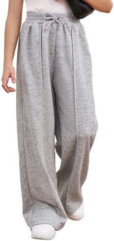 COZYASE Girls Wide Leg Sweatpants Elastic Waist Drawstring Pants