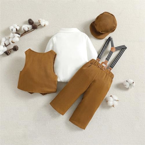 4-Piece Baby Boy Set - Gentleman 4Pcs Sleeveless Tracksuit Plus Hat Bib