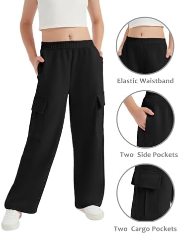 EXARUS 6-14Y Cargo Wide Leg sweatpants Cozy Elastic Perfect for Kids
