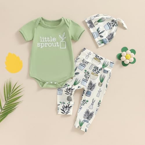 Little Sprout Short Sleeve Romper Pants Set for Newborn Boys