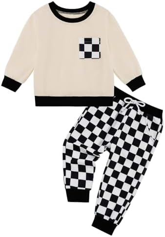 Toddler Baby Boy Plaid Sweatshirt Pants Fall Winter Set