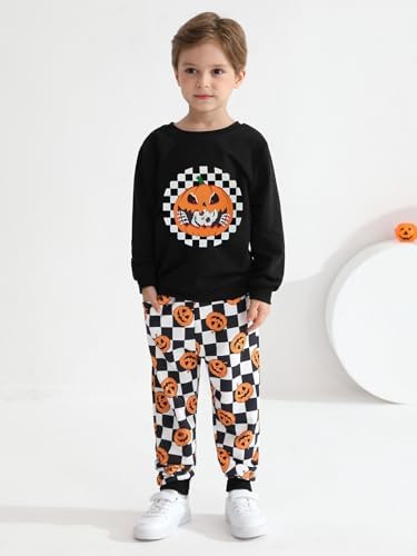 Halloween Toddler Boy Plaid Sweatshirt Pants Set