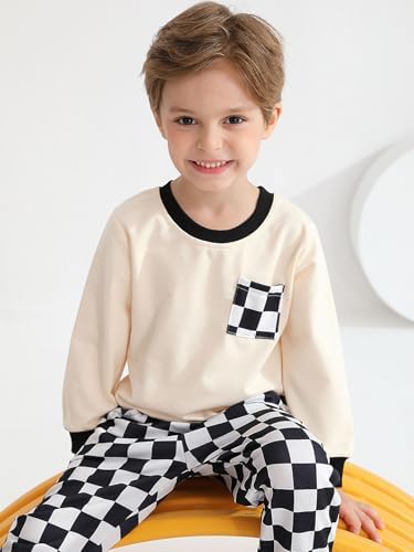 Toddler Baby Boy Plaid Sweatshirt Pants Fall Winter Set