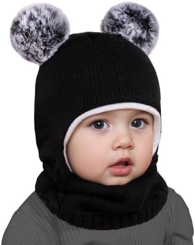 Toddler Winter Hat Scarf Set with Earflaps and Pompom