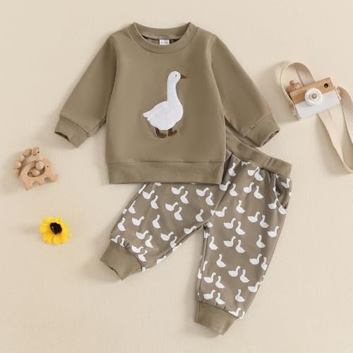 Newbgclo Toddler Boy Winter Long Sleeve Duck Print Pullover Pants Set 2Pcs