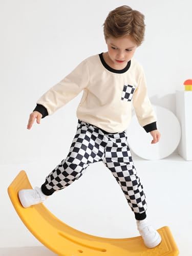 Toddler Baby Boy Plaid Sweatshirt Pants Fall Winter Set