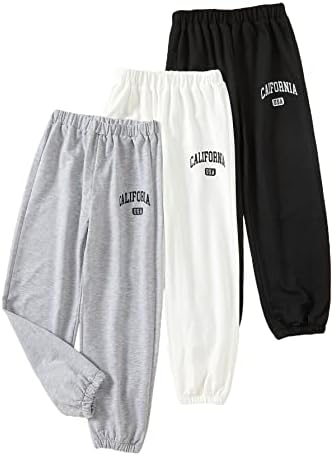 BounceBack Girls 3-Piece Letter Graphic Print High Waisted Sweatpants Jogger Pants