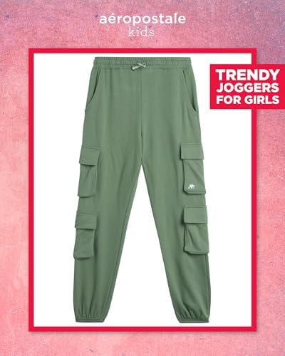 AEROPOSTALE Girls Fleece Cargo Joggers Premium Active Pants for Daily Wear