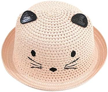 Boys Girls Cat Style Handmade Straw Sun Hats Kids Summer Foldable Beach Hats