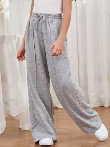 COZYASE Girls Wide Leg Sweatpants Elastic Waist Drawstring Pants