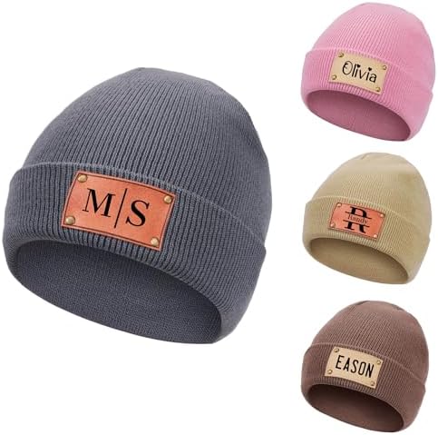 Personalized Baby Knit Beanie with Leather Patch